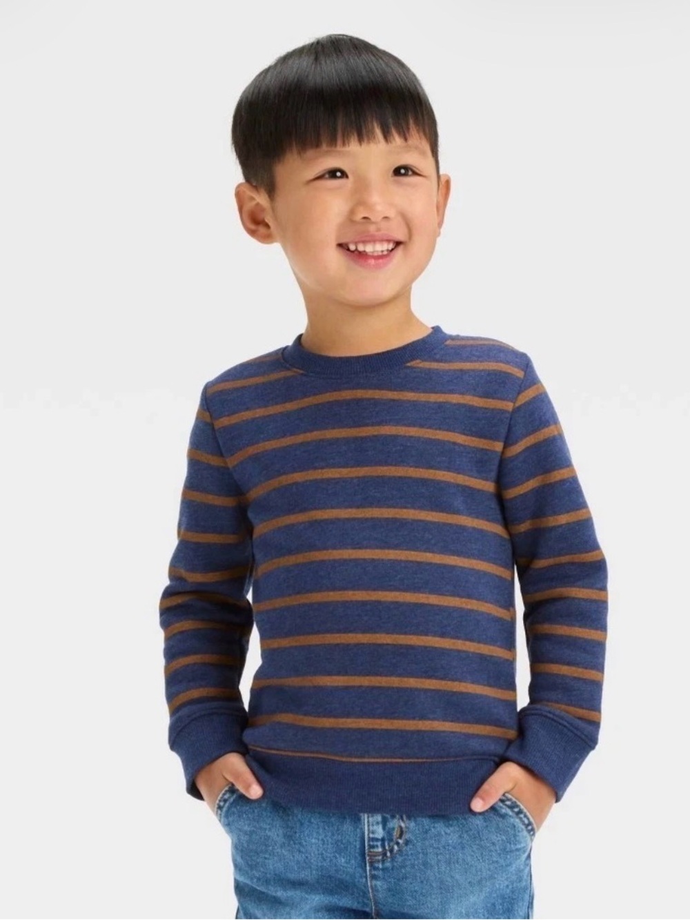 Cat & Jack Toddler Boy Blue & Orange Striped Crewneck Sweatshirt Size 4T